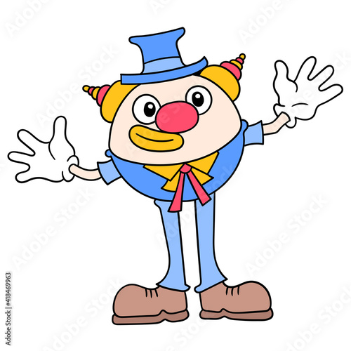 happy clowns in action at the party to cheer up, doodle icon image kawaii