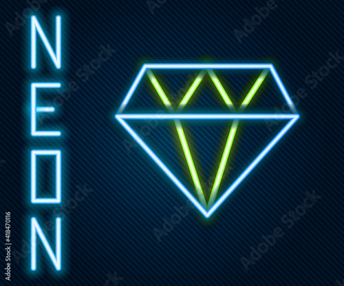 Glowing neon line Diamond icon isolated on black background. Jewelry symbol. Gem stone. Colorful outline concept. Vector Illustration.