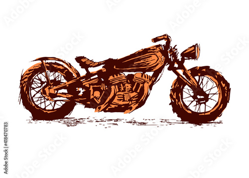 motorcycle. Emblem of biker club. Vintage style. Monochrome design.