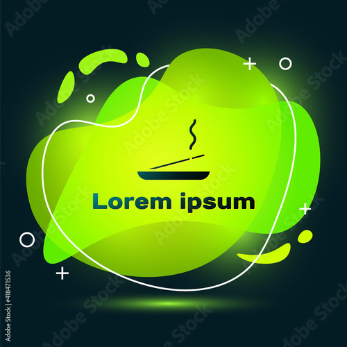 Black Scented spa stick on a wooden stand icon isolated on black background. Incense stick. Cosmetic procedure aromatherapy. Abstract banner with liquid shapes. Vector Illustration.