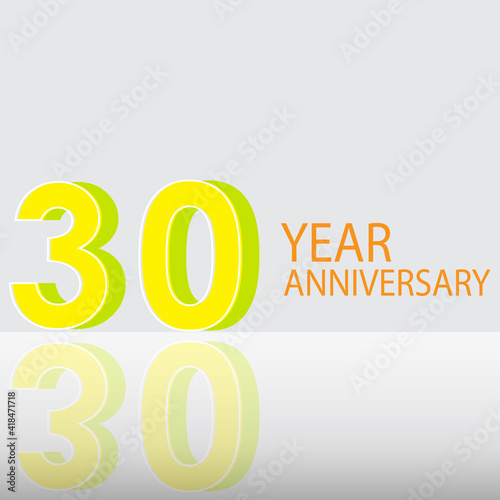 30 Years Anniversary Celebration Yellow Color Vector Template Design Illustration