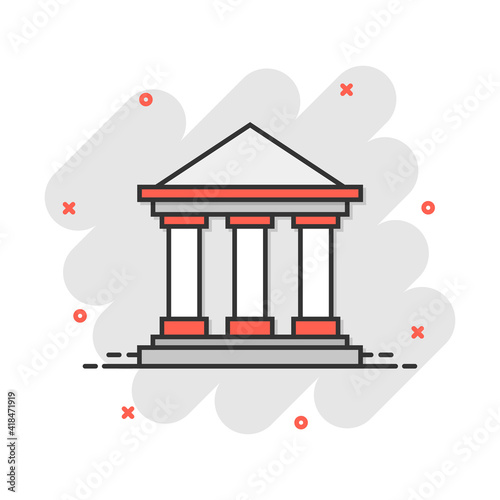 Vector cartoon bank building icon in comic style. Museum sign illustration pictogram. Building business splash effect concept.