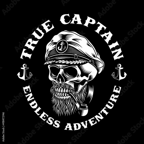 Bearded Sea Captain Skull With Smoking Pipe
Vector Illustration