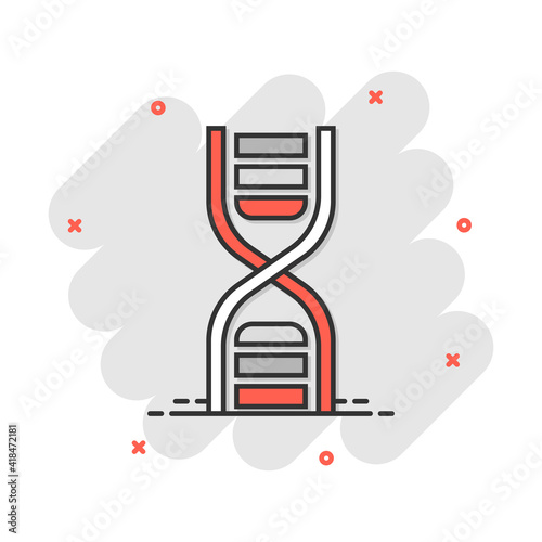 Vector cartoon dna icon in comic style. Medecine molecule sign illustration pictogram. Dna business splash effect concept.