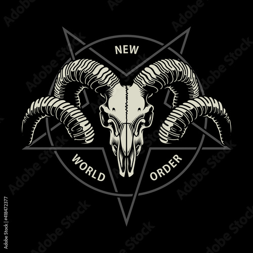 Ram Skull With Pentagram Vector Illustration