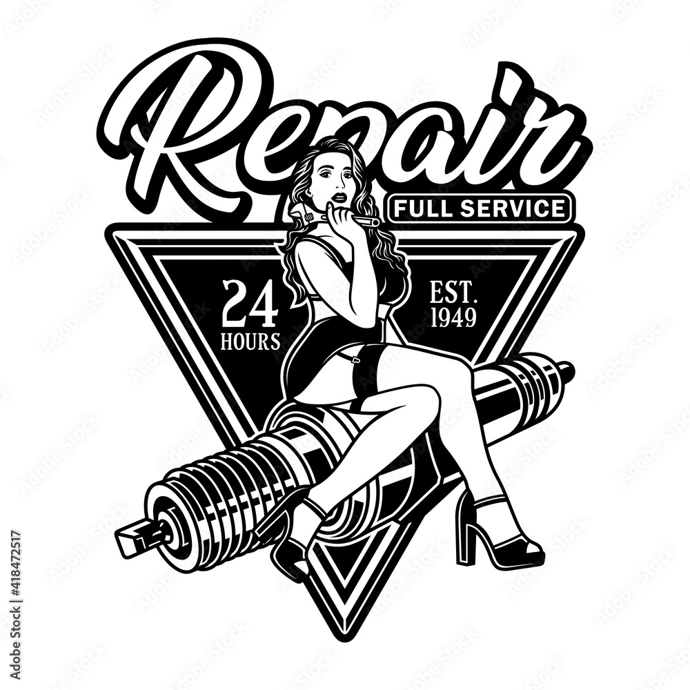 Spark Plug Pin Up Girl Hold Wrench Vector Illustration Stock Vector | Adobe  Stock