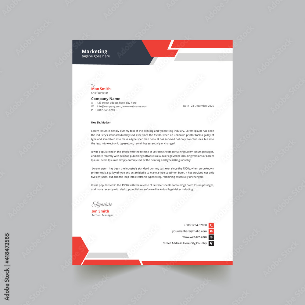 Clean Letterhead Design Template, Print Ready and fully editable Template Clean Letterhead Design Template, Print Ready and fully editable Template