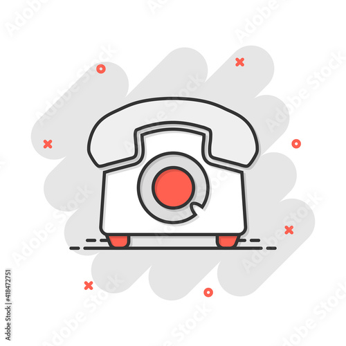 Vector cartoon phone icon in comic style. Telephone sign illustration pictogram. Phone business splash effect concept.