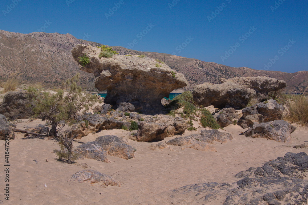 Rocks at Elafonissi beach on Crete in Greece, Europe
