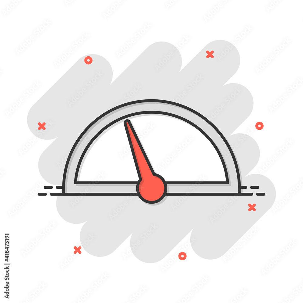 Vector cartoon dashboard icon in comic style. Level meter sign illustration pictogram. Speed business splash effect concept. Vector cartoon dashboard icon in comic style. Level meter sign illustration pictogram. Speed business splash effect concept.