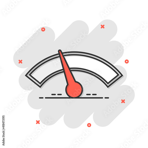 Vector cartoon dashboard icon in comic style. Level meter sign illustration pictogram. Speed business splash effect concept.