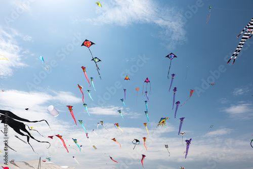 Kites with blue sky and white clouds