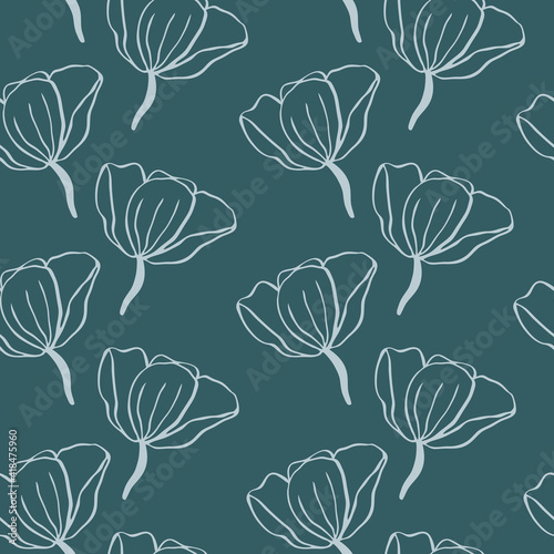 floral seamless pattern. Lines vector buds, line art