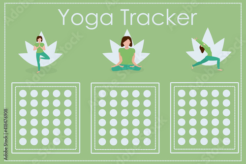 vector illustration with a calendar of daily yoga and meditation classes. A form to fill out and develop a healthy habit of exercising every day. habit tracker