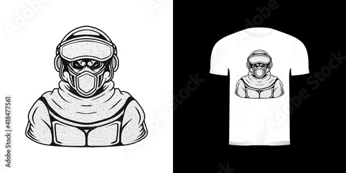 line art soldiers retro illustration for tshirt design
