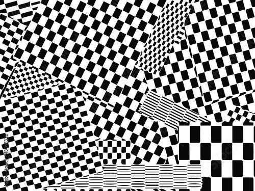 abstract background consists of black and white squares intersecting at different angles 