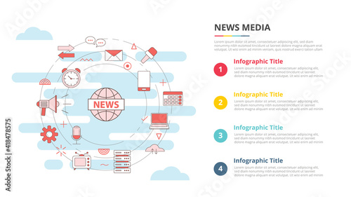 news media concept for infographic template banner with four point list information