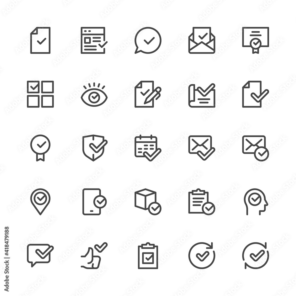 Approve, Accepted, Check List. Simple Interface Icons for Mobile Apps. Editable Stroke. 32x32 Pixel Perfect.