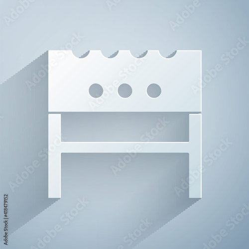 Paper cut BBQ brazier icon isolated on grey background. Paper art style. Vector.