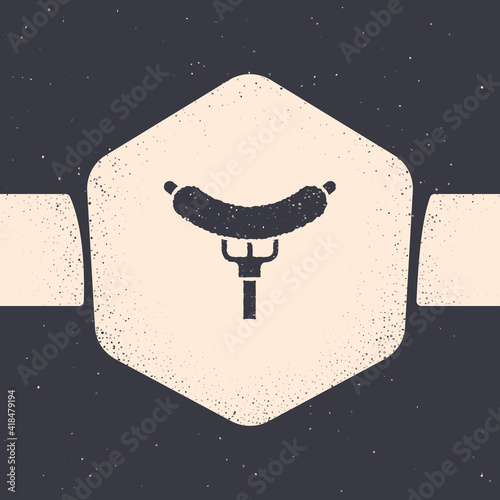Pop art Sausage on the fork icon isolated on color background. Grilled sausage and aroma sign. Vector.
