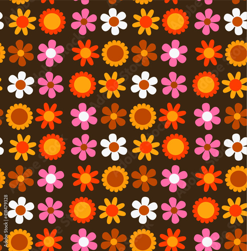 seamless pattern with simple flowers in the style of the 70