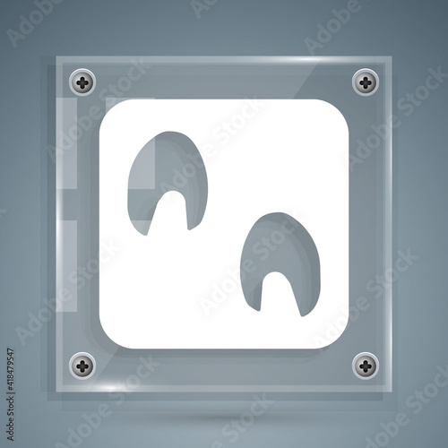 White Horse paw footprint icon isolated on grey background. Square glass panels. Vector.