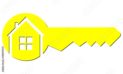Home key symbol on white background. Vector illustration of real estate, key, house, and logo.
