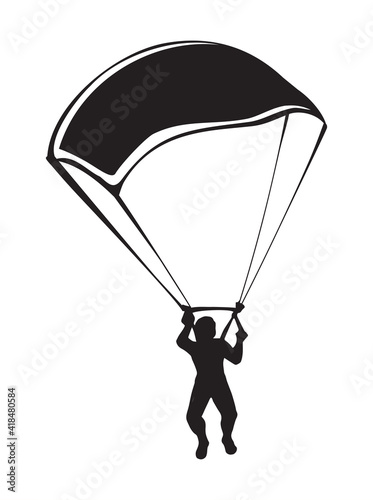 Parachutist with medical mask. Vector drawing