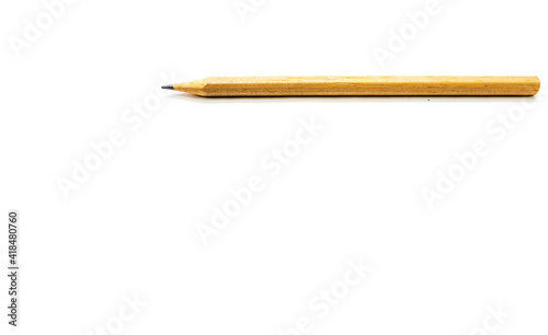 Simple wooden pencil isolated on white background with space for text.