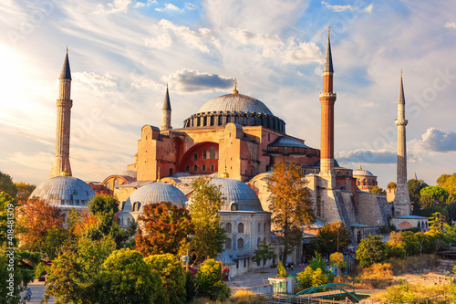 Famous Hagia Sophia Mosque at sunset, Istanbul, Turkey