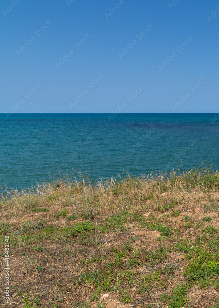 Landscape with the black sea in the steppe part of Crimea