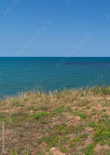 Landscape with the black sea in the steppe part of Crimea