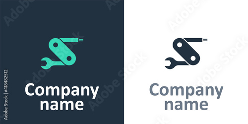 Logotype Swiss army knife icon isolated on white background. Multi-tool, multipurpose penknife. Multifunctional tool. Logo design template element. Vector.