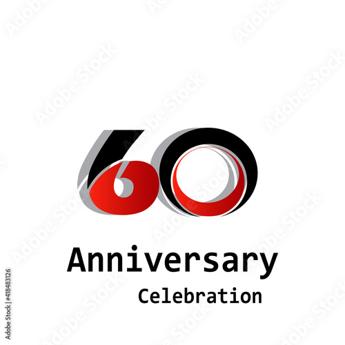 60 Years Anniversary Celebration Black Red Color Vector Template Design Illustration