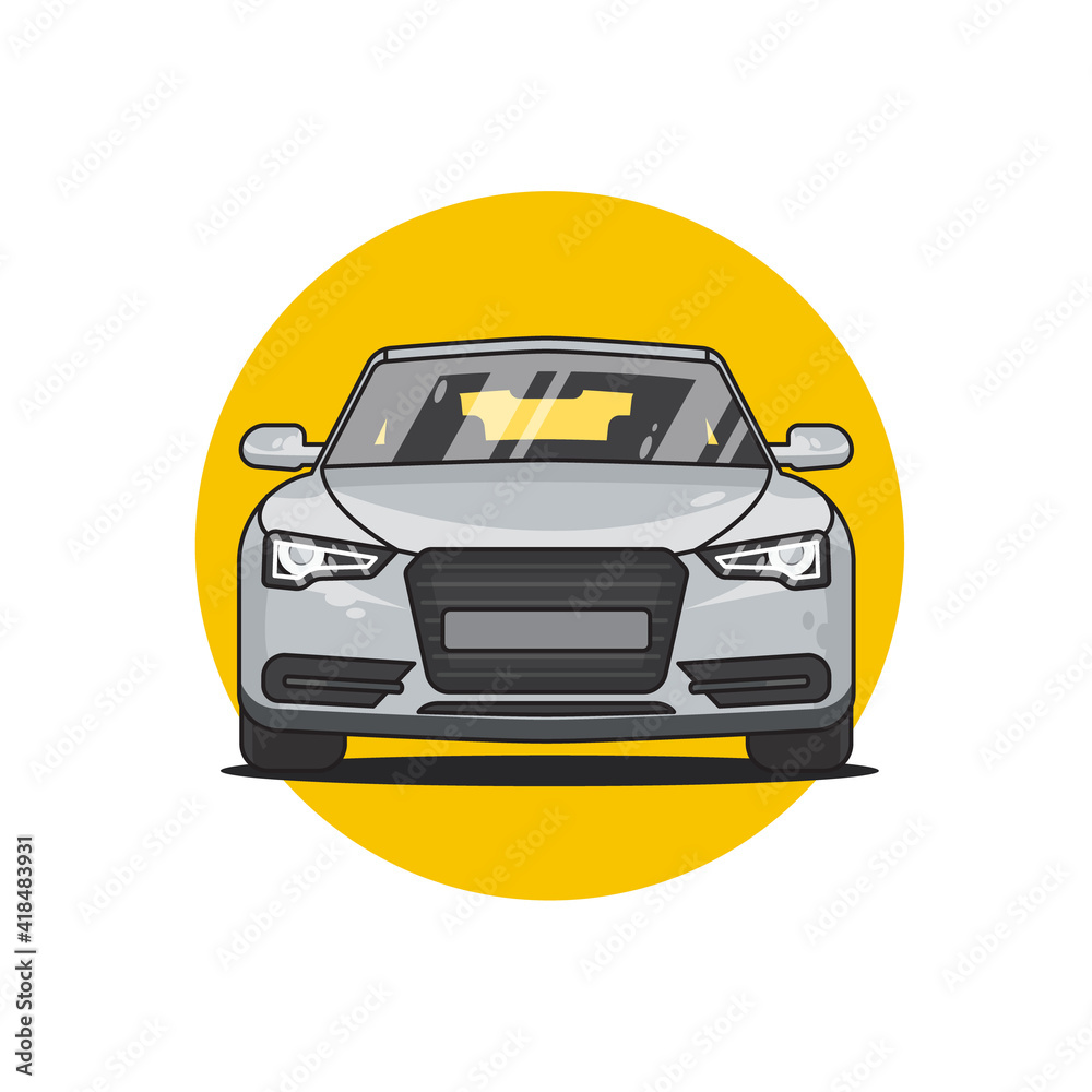 Modern sedan car front view, vector illustration