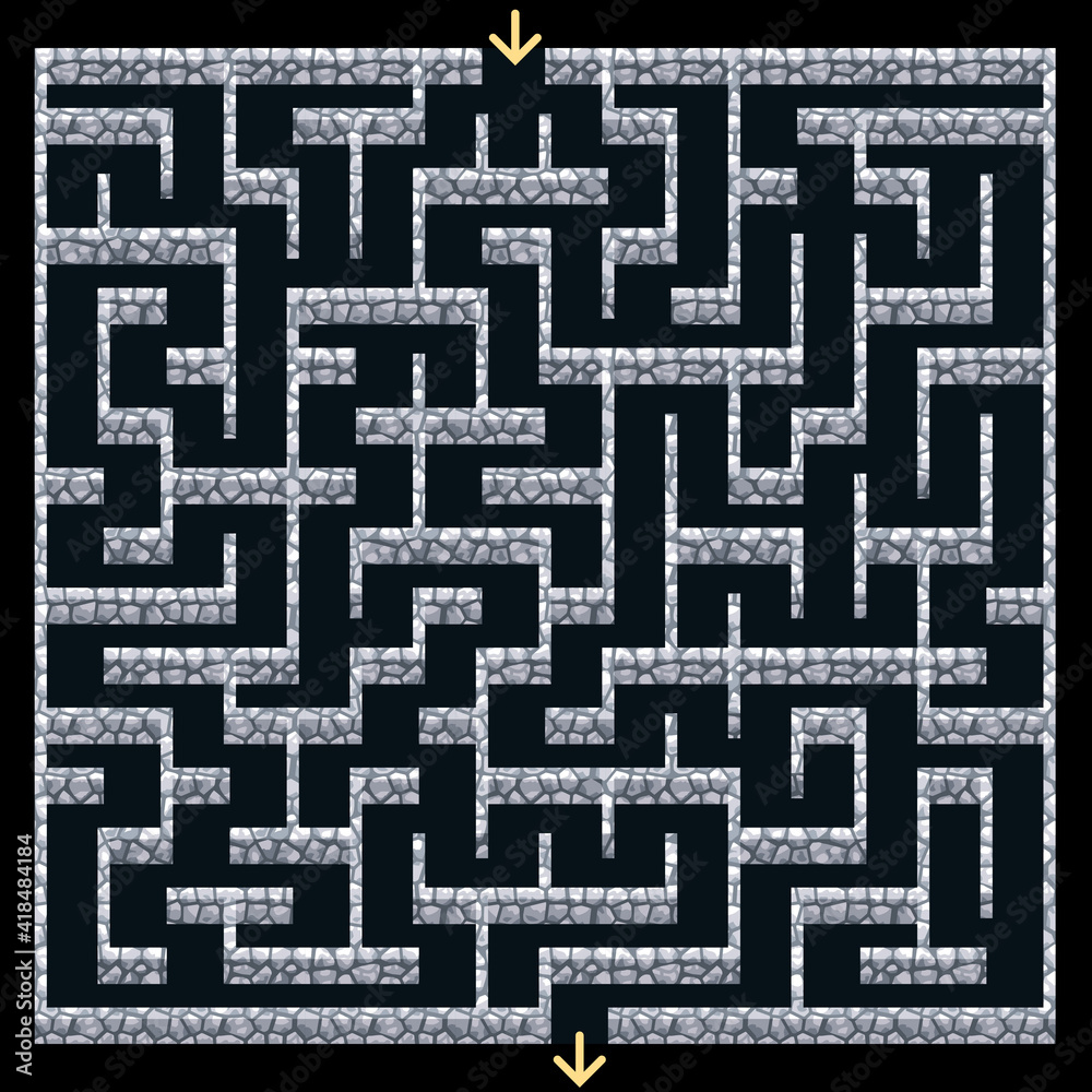 3D Maze, labyrinth with stone walls.Dungeon escape or puzzle game level design. Top down view. Vector illustration 3D Maze, labyrinth with stone walls.Dungeon escape or puzzle game level design. Top down view. Vector illustration