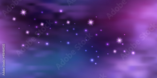 Purple galaxy night starry sky. Colorful space background with shiny flying stars.Abstract vector illustration