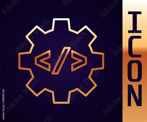 Gold line Web design and front end development icon isolated on black background. Vector.