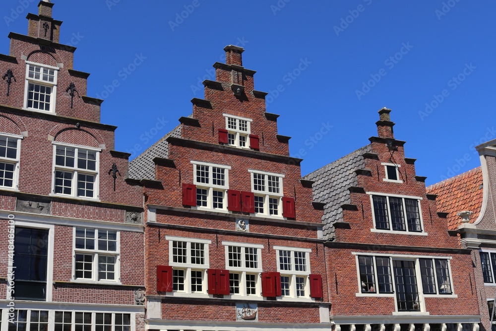 Historic Dutch House Facades with Stepped Gables in Hoorn