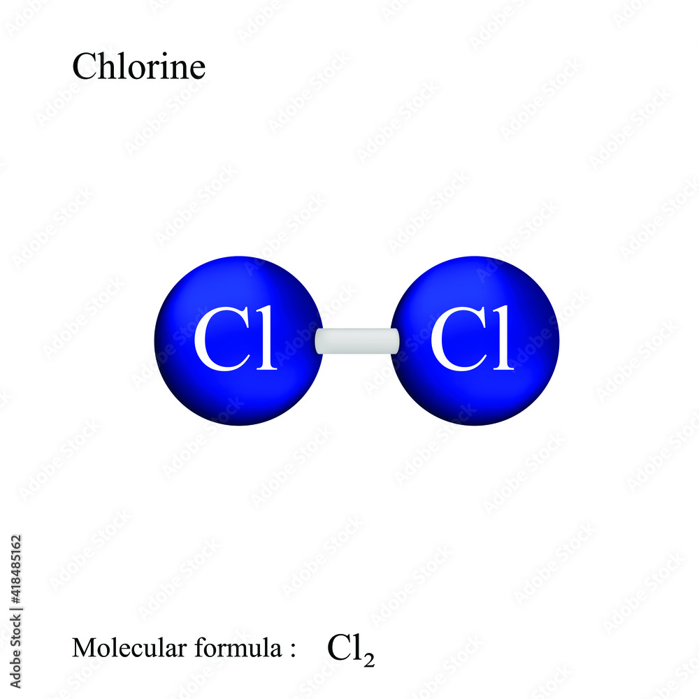Lewis structural formula of chlorine, molecular formula Stock Vector