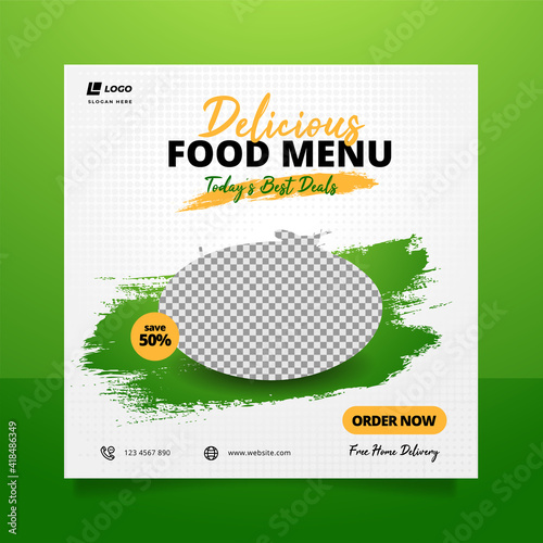 Food social media post and promotion banner design template