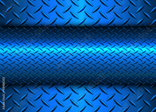Background bluek metallic, 3d vector design with diamond plate sheet metal texture.