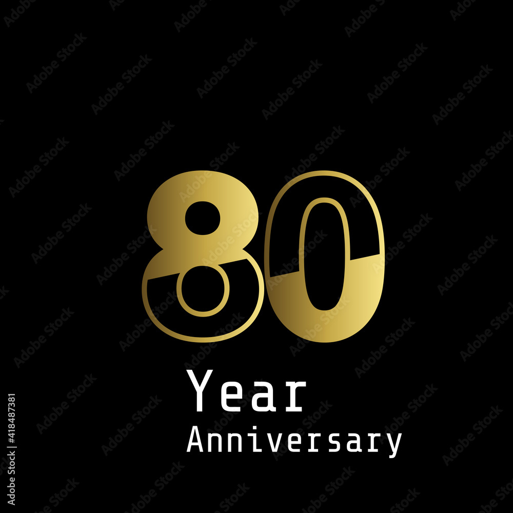 80 Years Anniversary Celebration Gold Black Background Color Vector Template Design Illustration