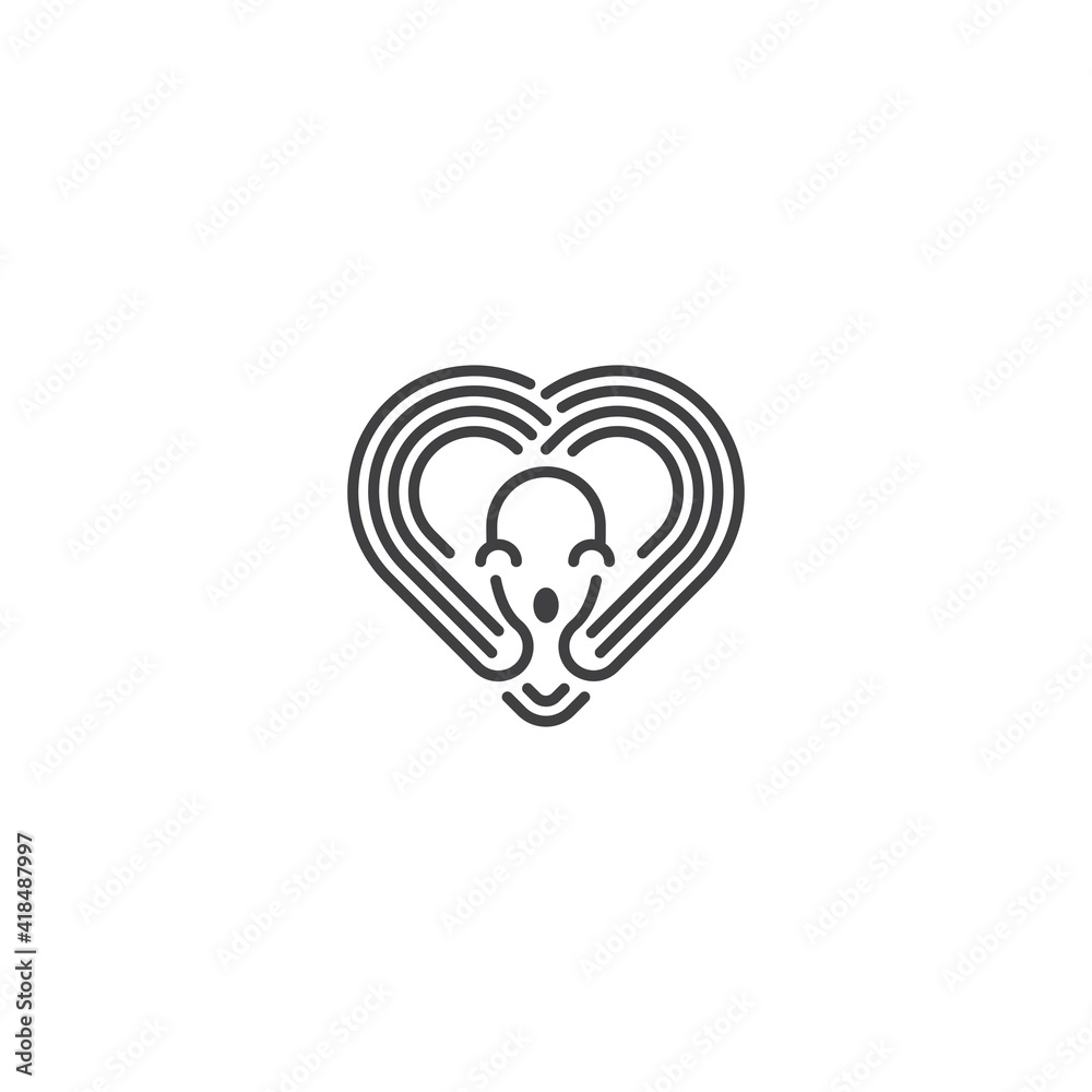 Love octopus, squid heart. Vector logo icon template