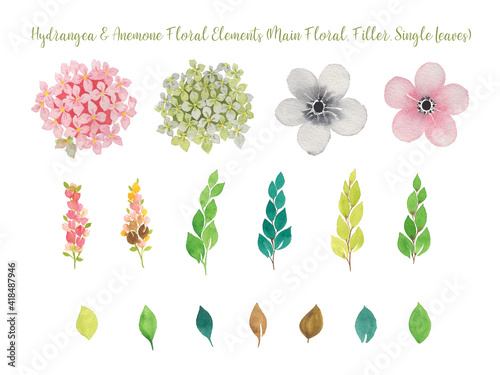 Hydrangea and Anemone Floral Elements