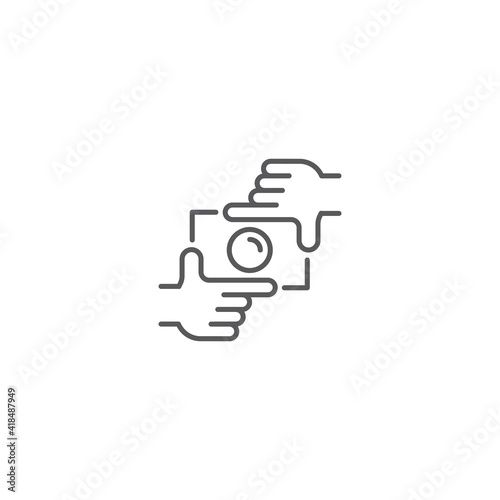 Photo crop, framing hand like camera. Vector icon template