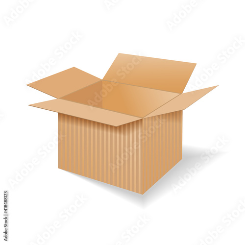 Open cardboard box isolated on white background. 
