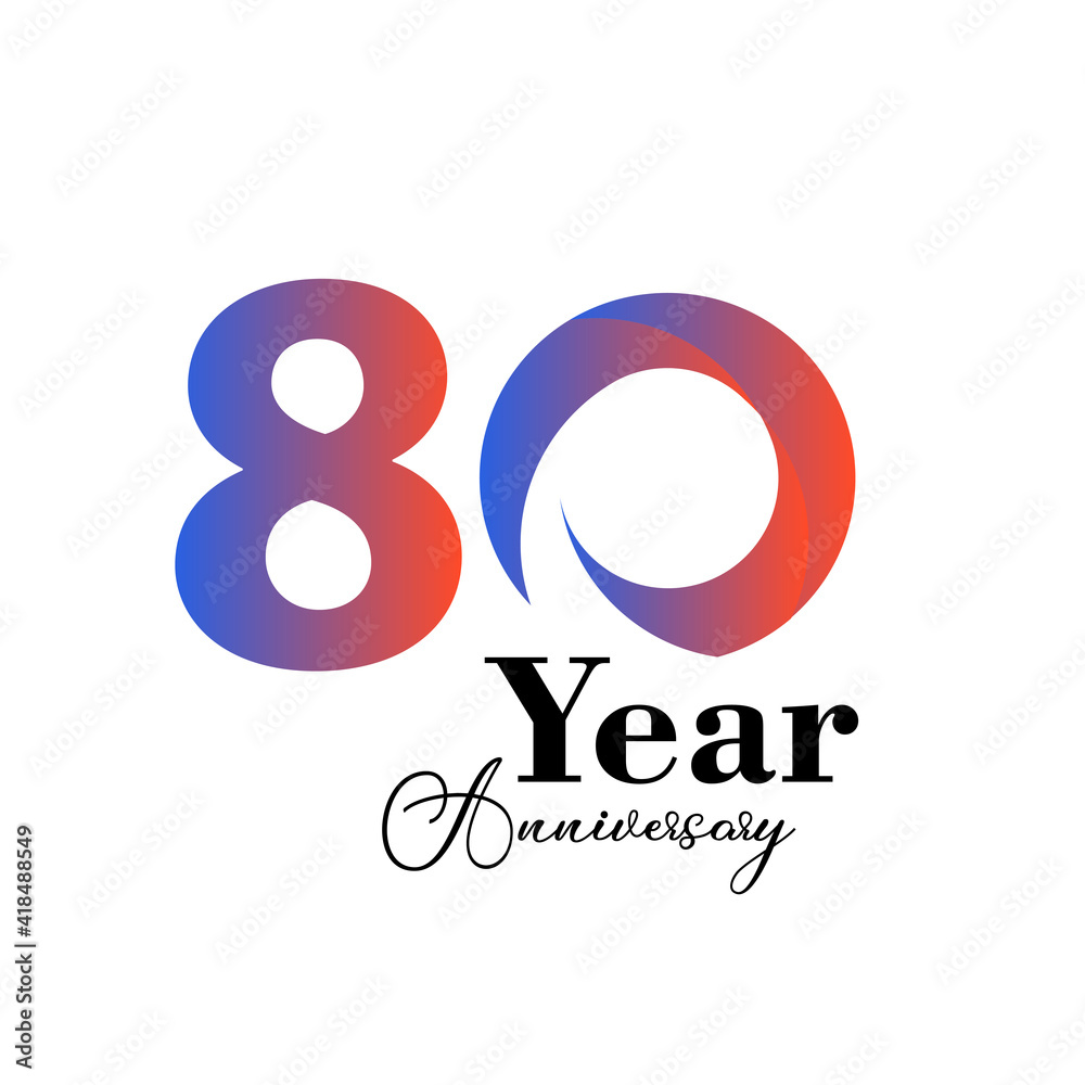 80 Years Anniversary Celebration Rainbow Color Vector Template Design Illustration