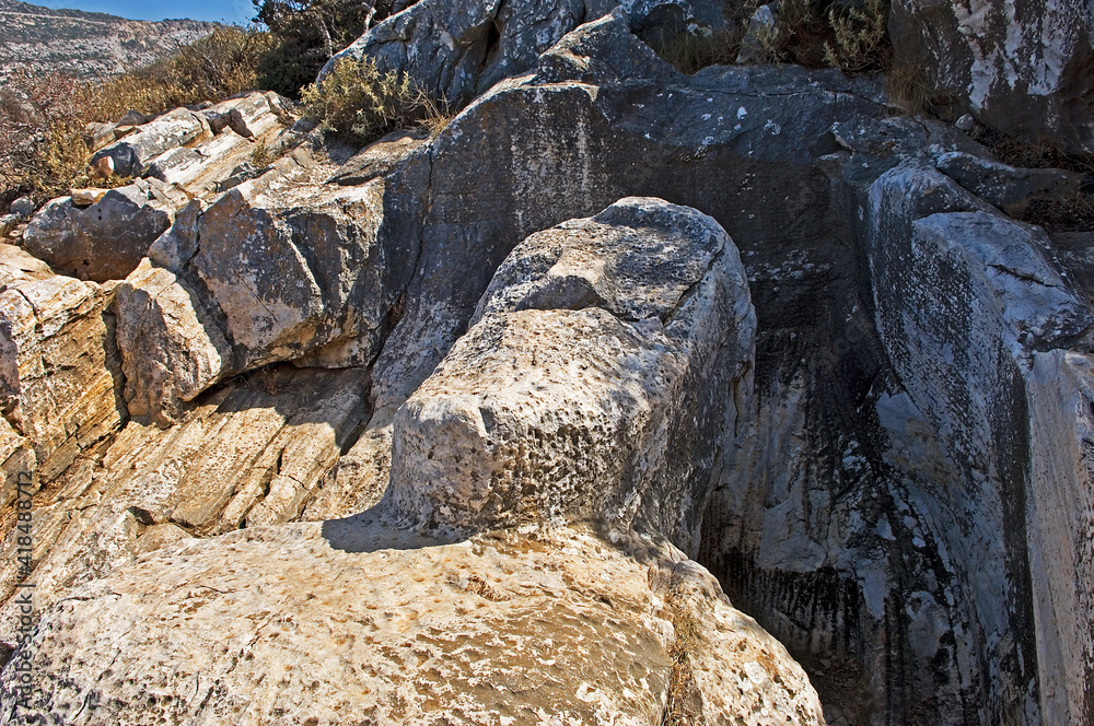 Unvollendete Steinfigur (Kouros) bei Apollonas, Insel Naxos, Kyladen, Griechenland