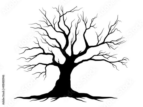 Black Branch Tree or Naked trees silhouettes. Hand drawn isolated illustrations.